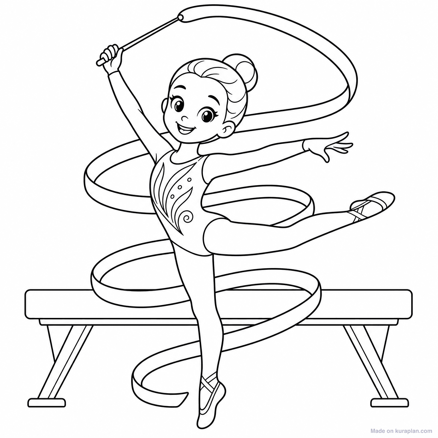 Gymnast with Ribbon — Coloring Page