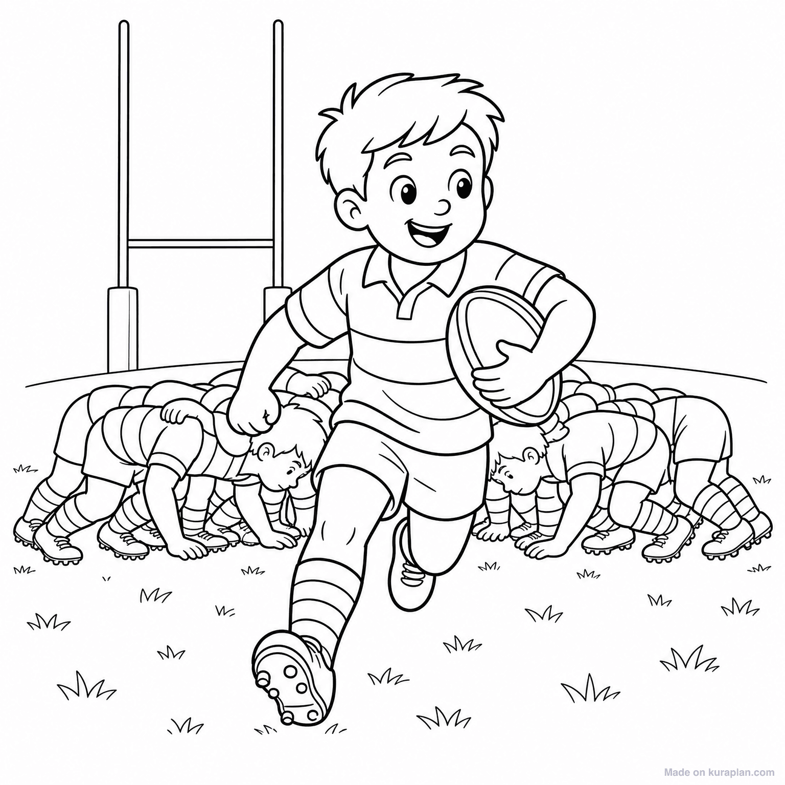 Rugby Player with Ball — Coloring Page