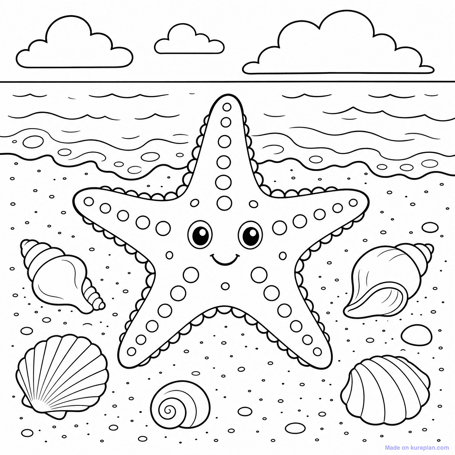 Starfish on Sand — Coloring Page