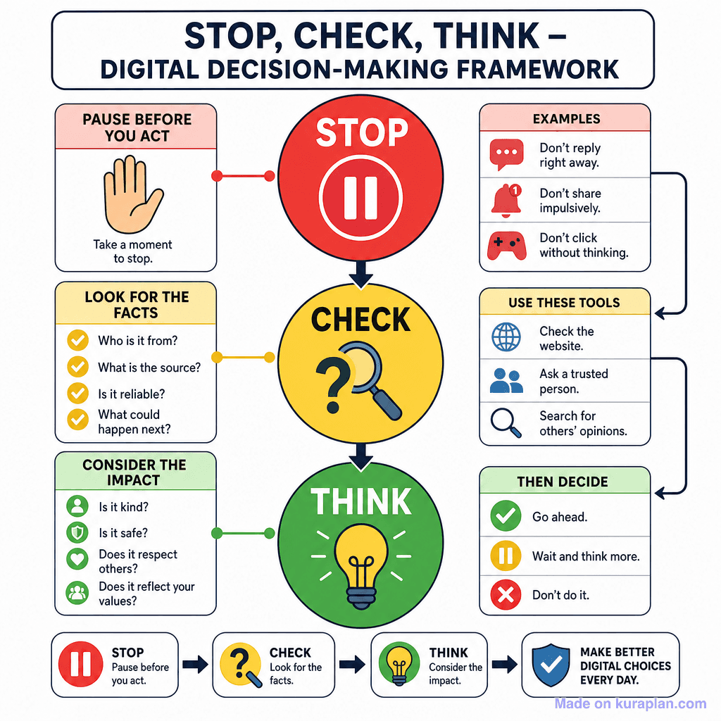 Stop, Check, Think – Digital Decision-Making Framework (detailed)