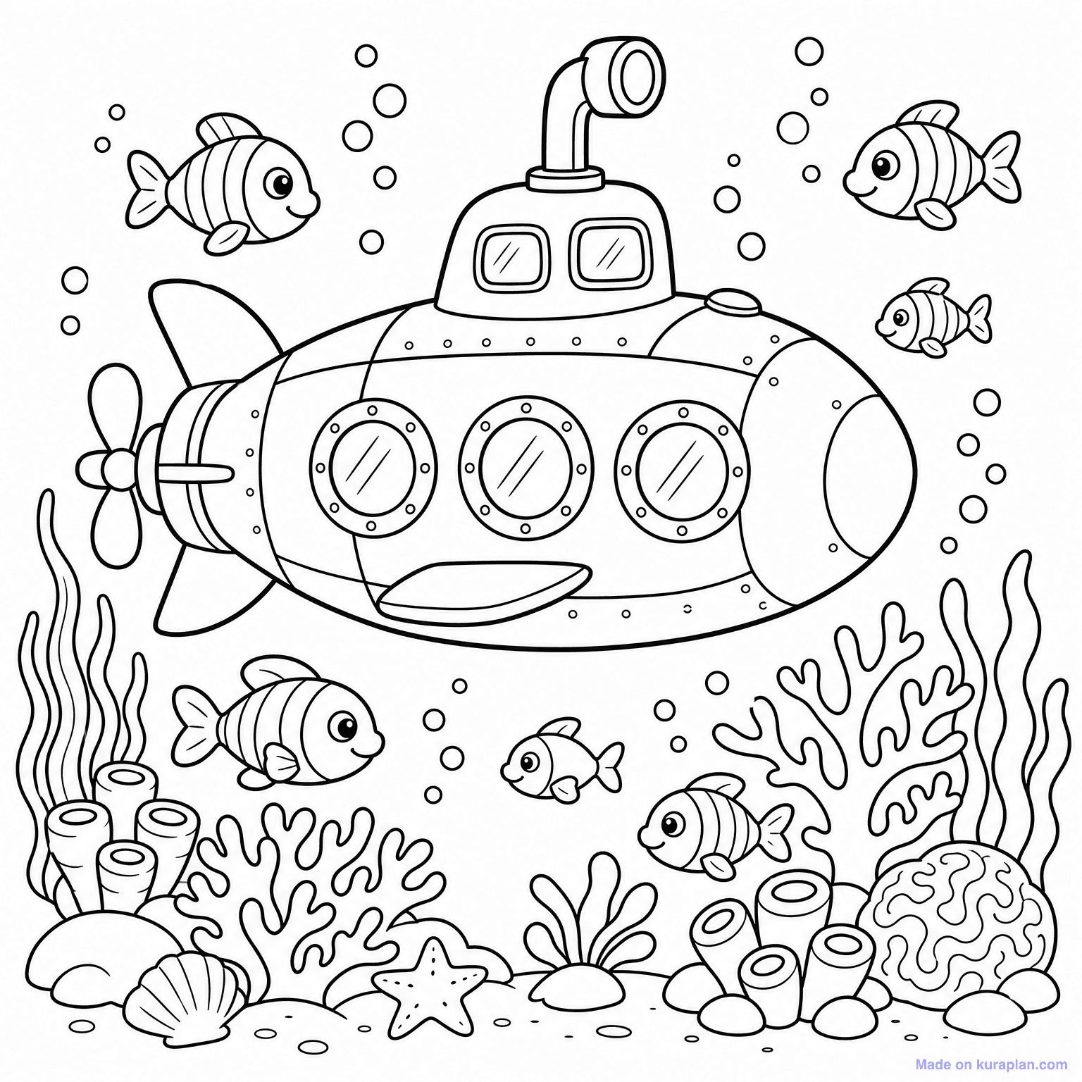 Submarine Underwater — Coloring Page