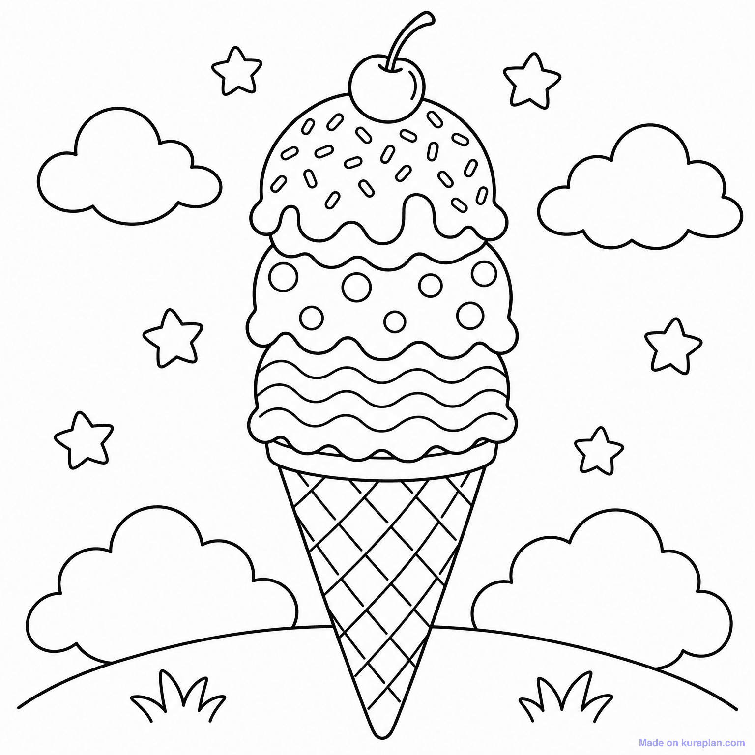 Triple Scoop Ice Cream Cone — Coloring Page