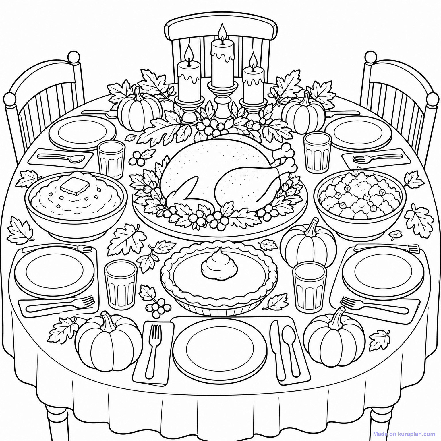Thanksgiving Dinner Table — Coloring Page