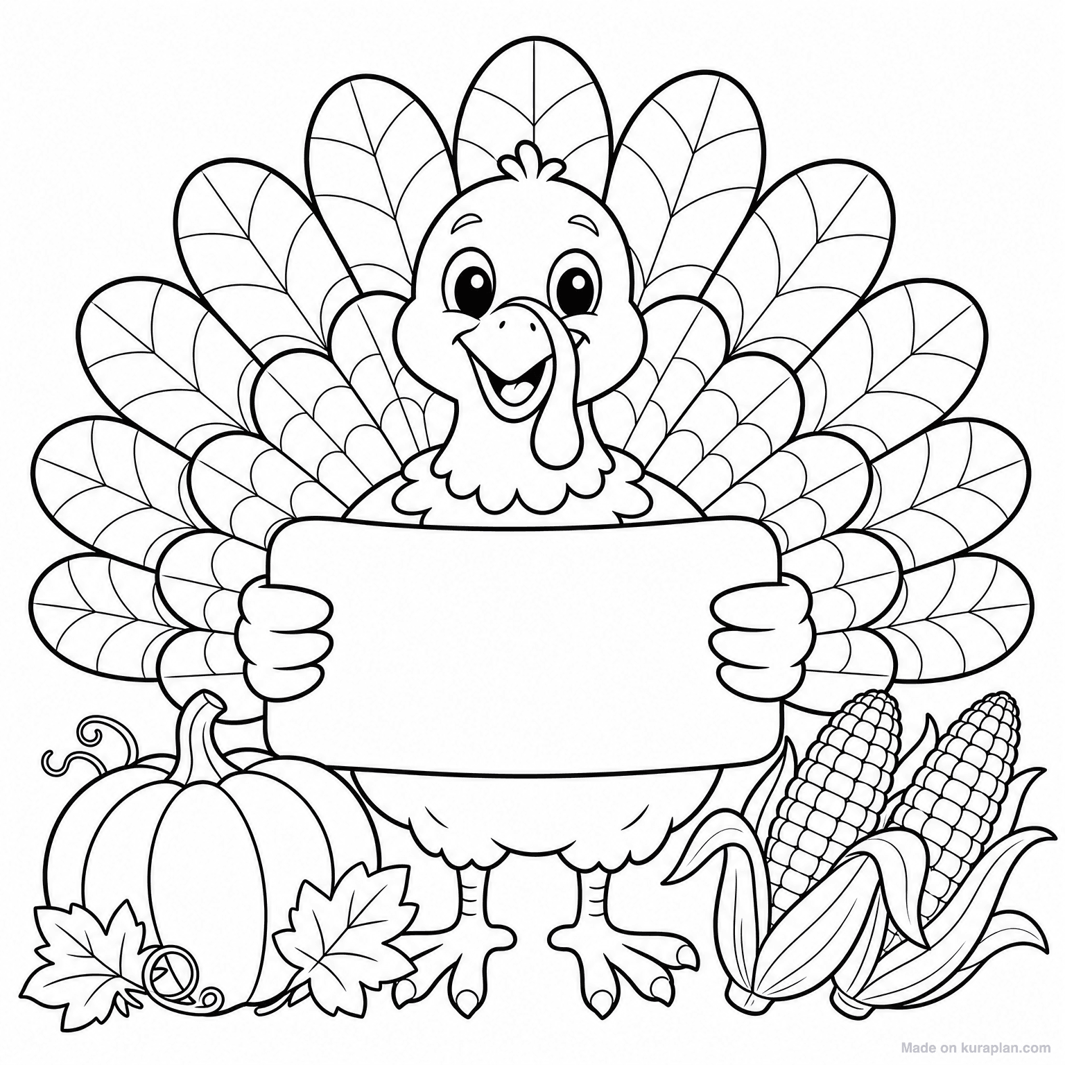 Thanksgiving Turkey with Feathers — Coloring Page