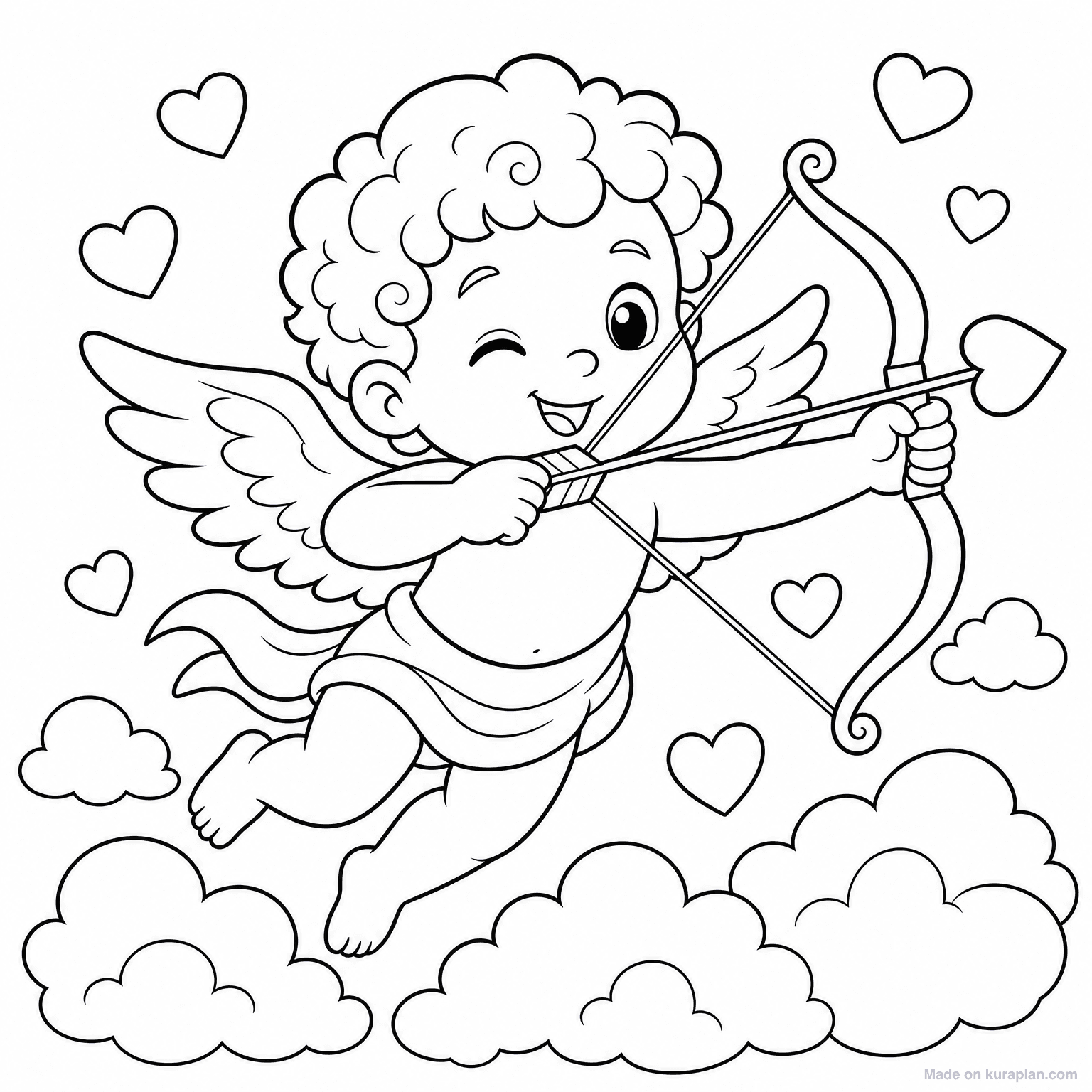 Cupid with Bow and Arrow — Coloring Page