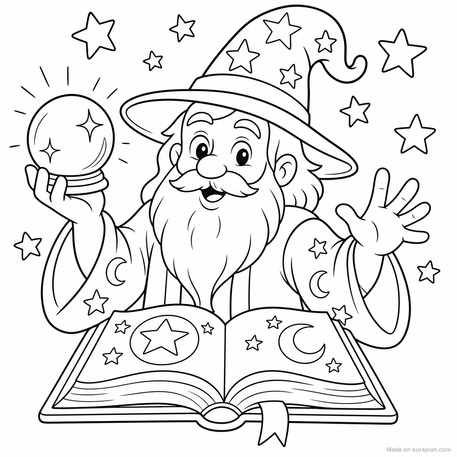 Wizard with Spell Book — Coloring Page