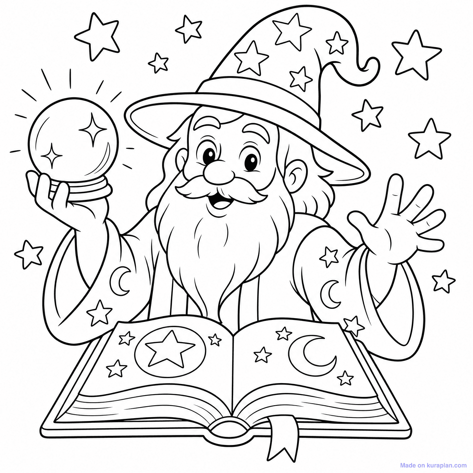 Wizard with Spell Book — Coloring Page