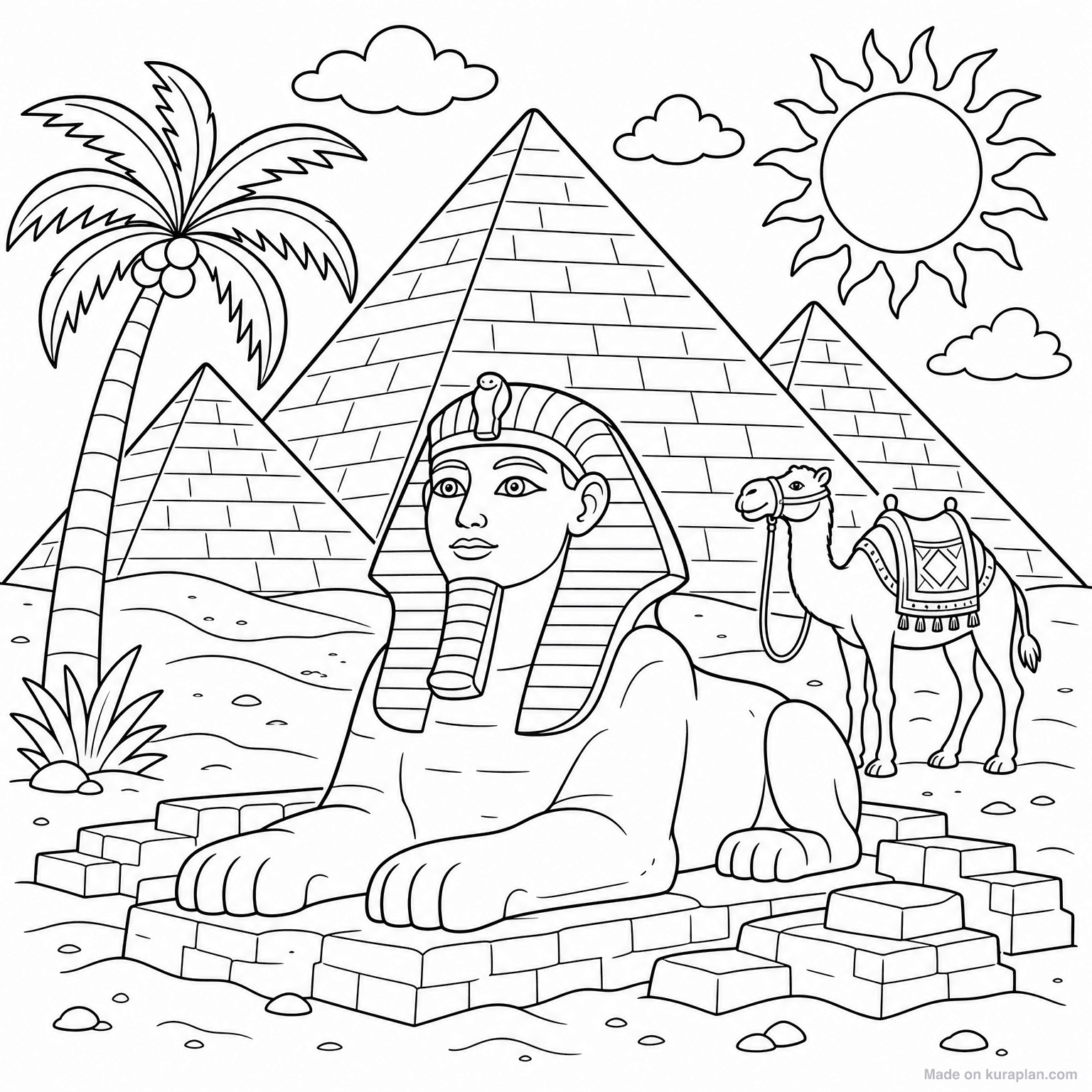 Egyptian Pyramids with Sphinx — Coloring Page