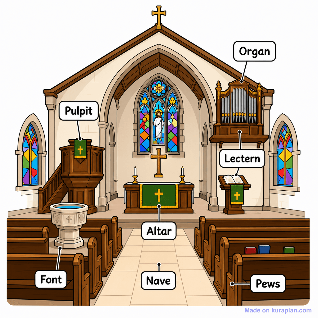 Worship Church Interior Labelled