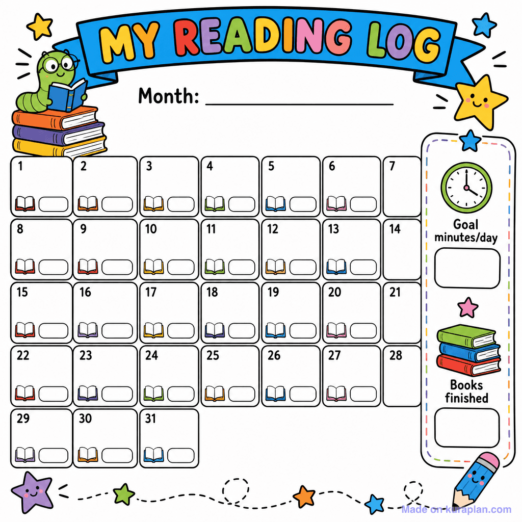 Reading Log Calendar