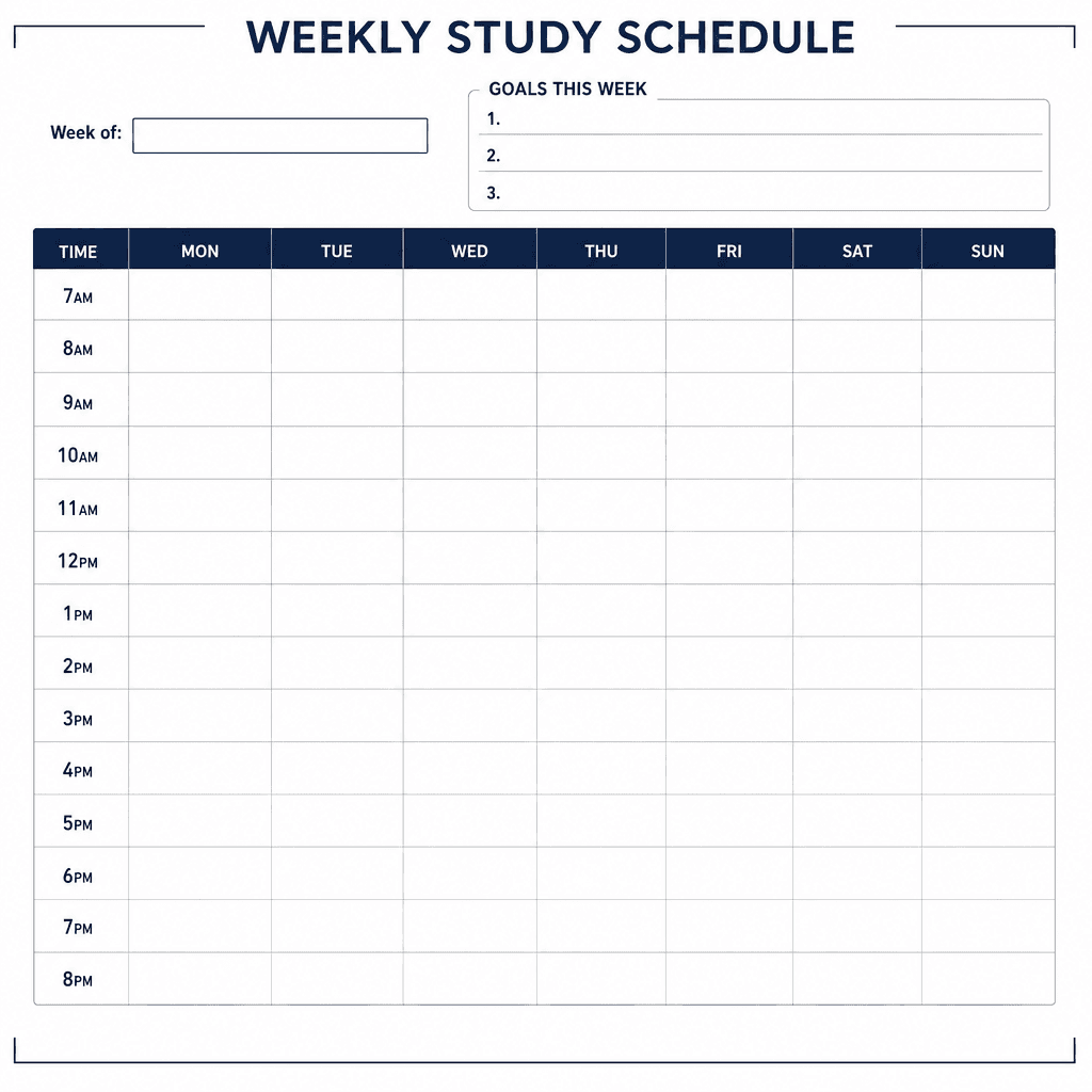 Weekly Study Schedule
