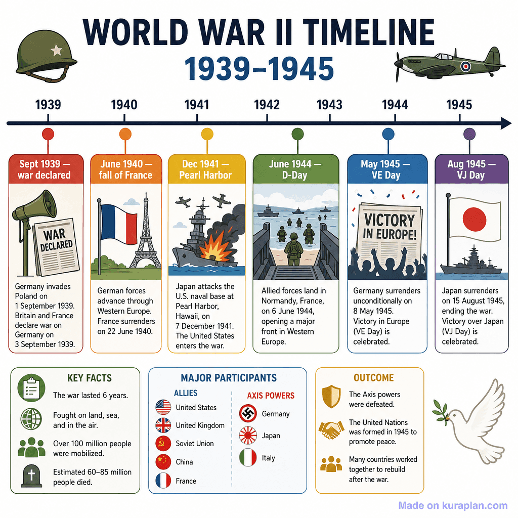 World War II Timeline (1939–1945) (detailed)