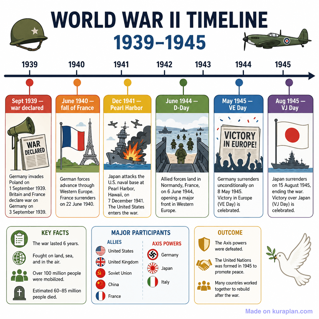 World War II Timeline (1939–1945) (detailed)