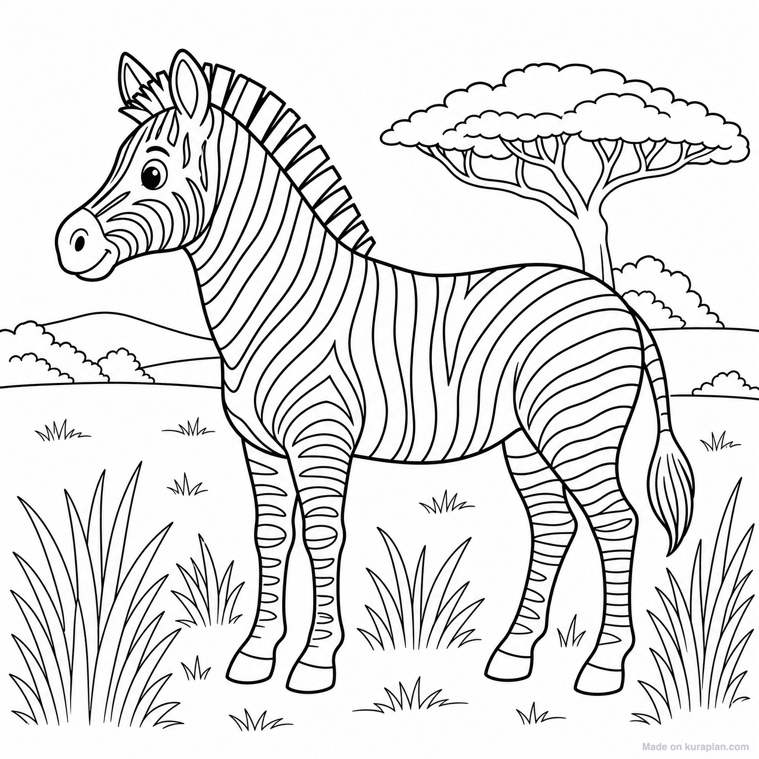 Zebra in Savanna — Coloring Page