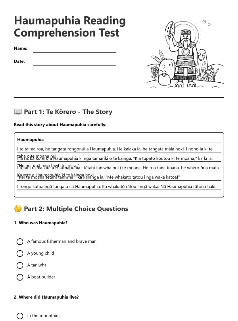 Haumapuhia Reading Comprehension Test