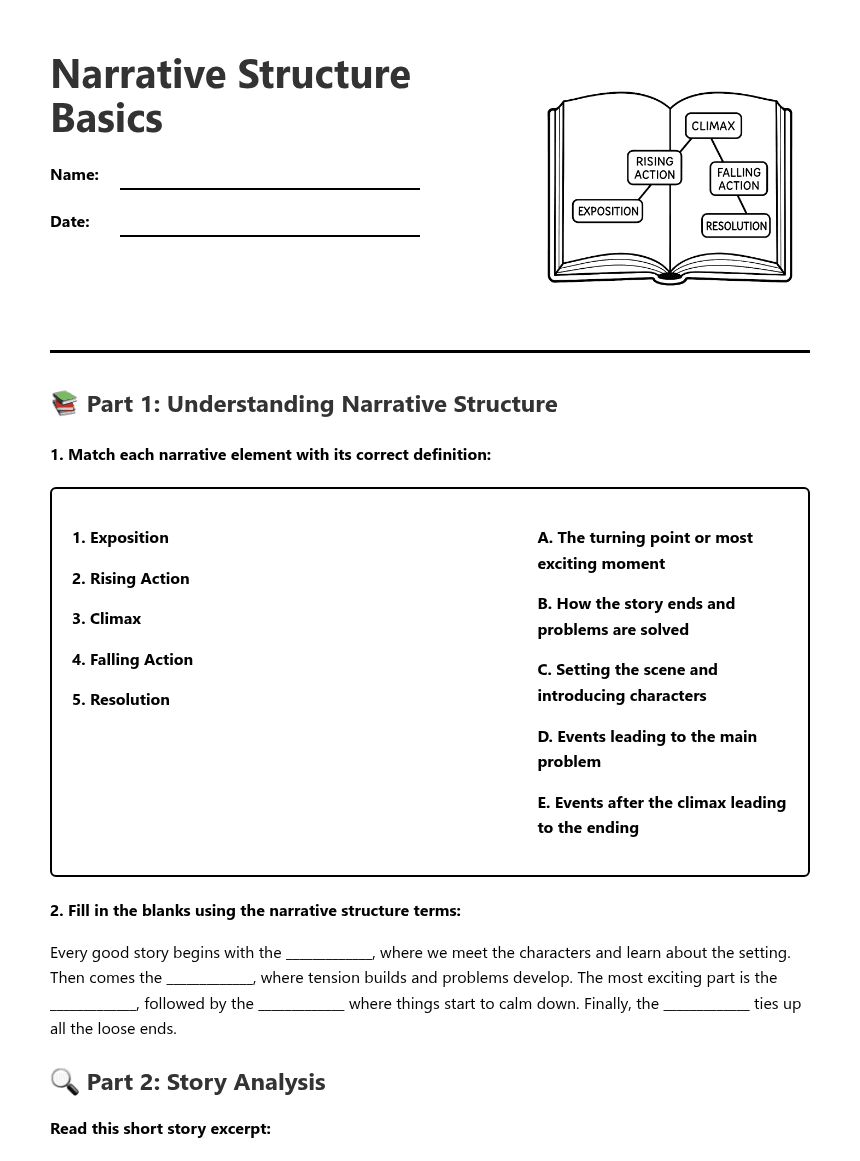 Narrative Structure Basics worksheet preview