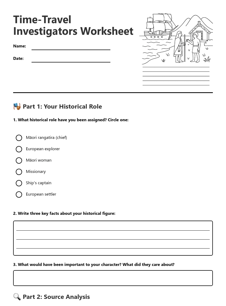 Time-Travel Investigators Worksheet worksheet preview