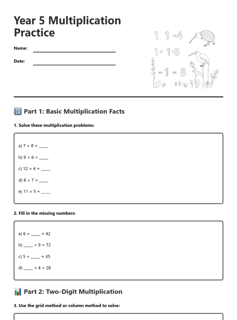 Year 5 Multiplication Practice