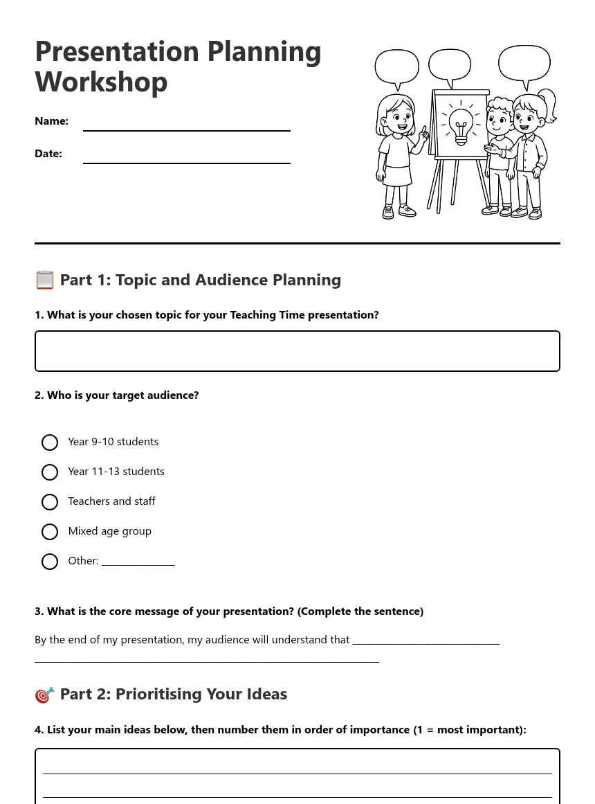 Presentation Planning Workshop worksheet preview