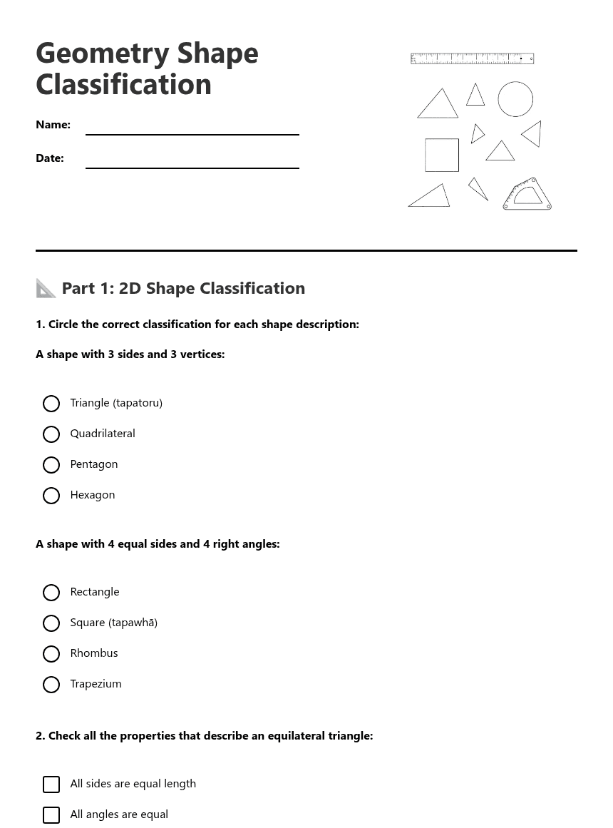 Geometry Shape Classification worksheet preview