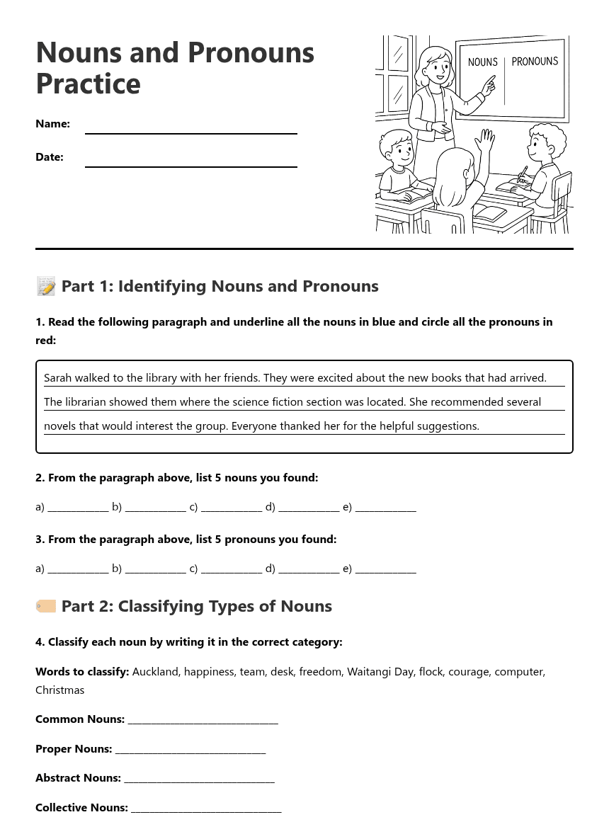 Nouns and Pronouns Practice worksheet preview