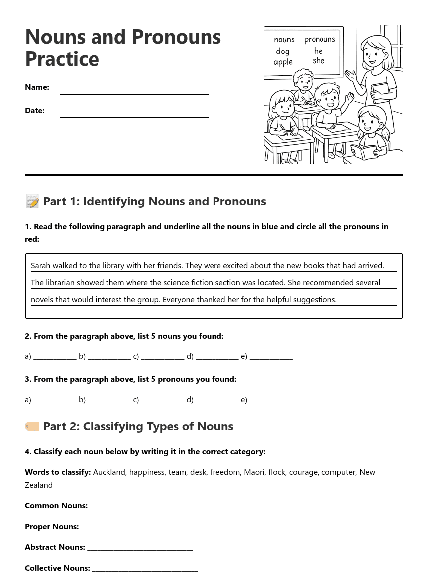 Nouns and Pronouns Practice worksheet preview
