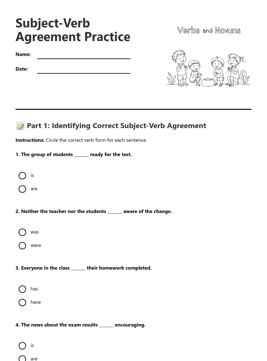 Subject-Verb Agreement Practice worksheet preview