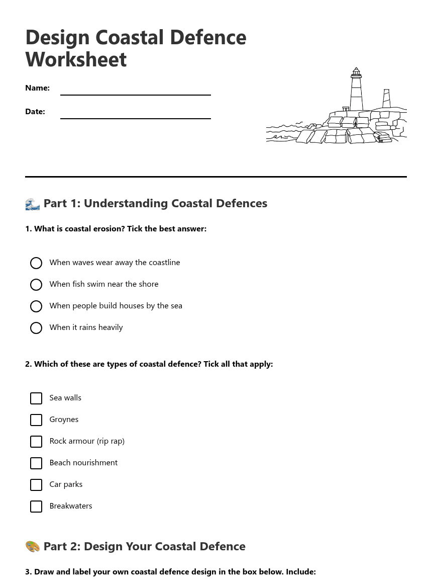 Design Coastal Defence Worksheet worksheet preview