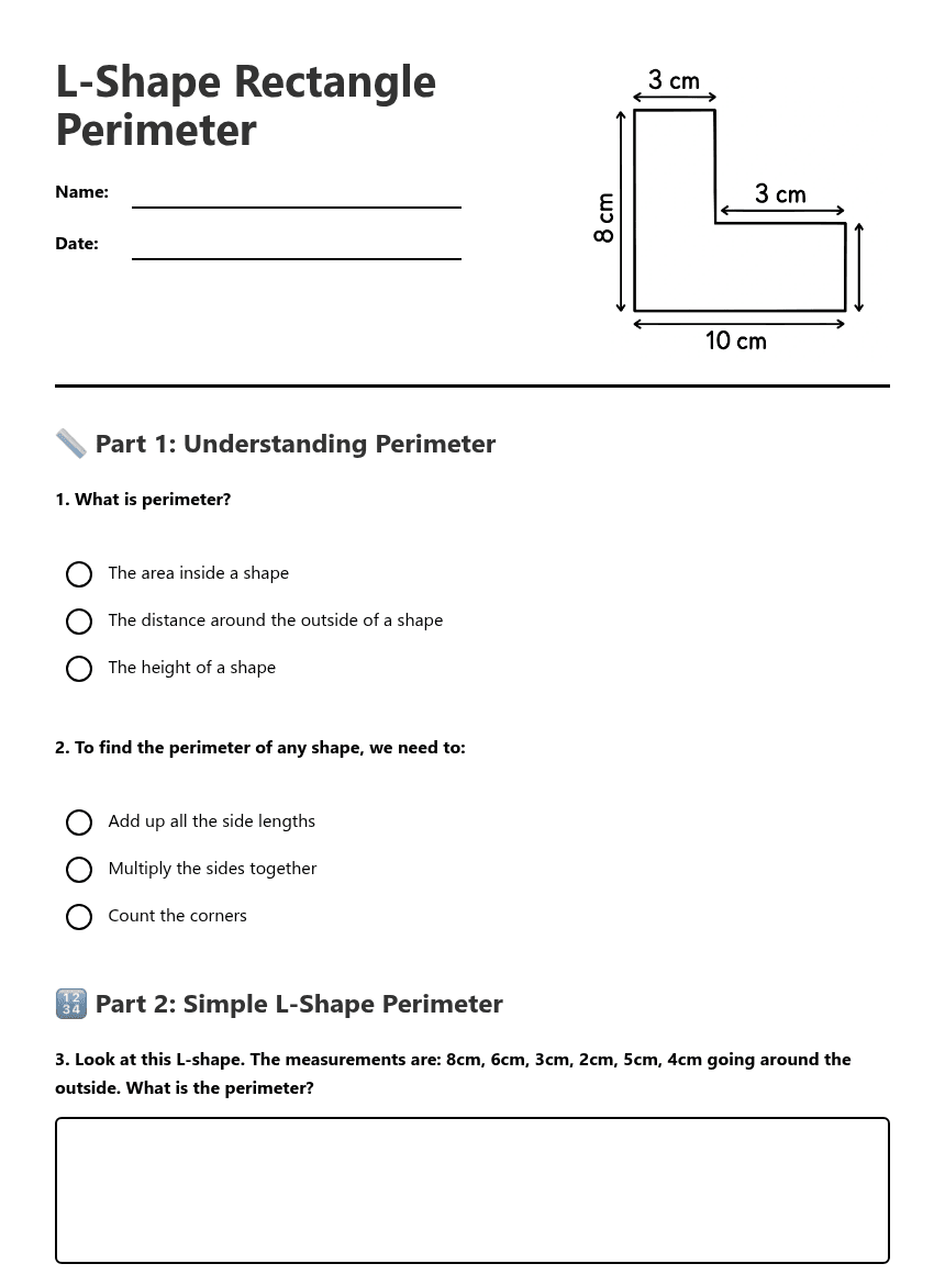 L-Shape Rectangle Perimeter worksheet preview