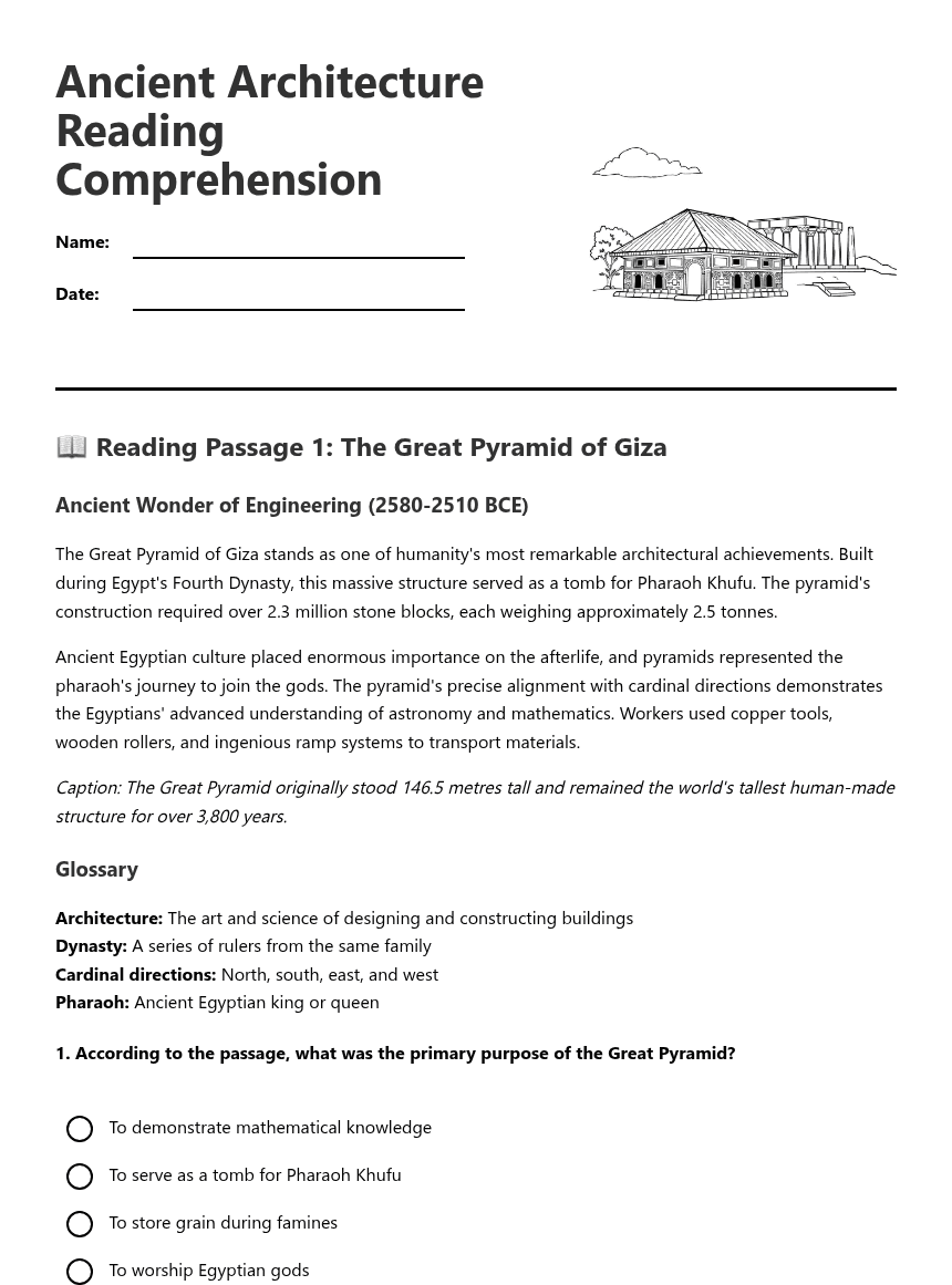 Ancient Architecture Reading Comprehension worksheet preview