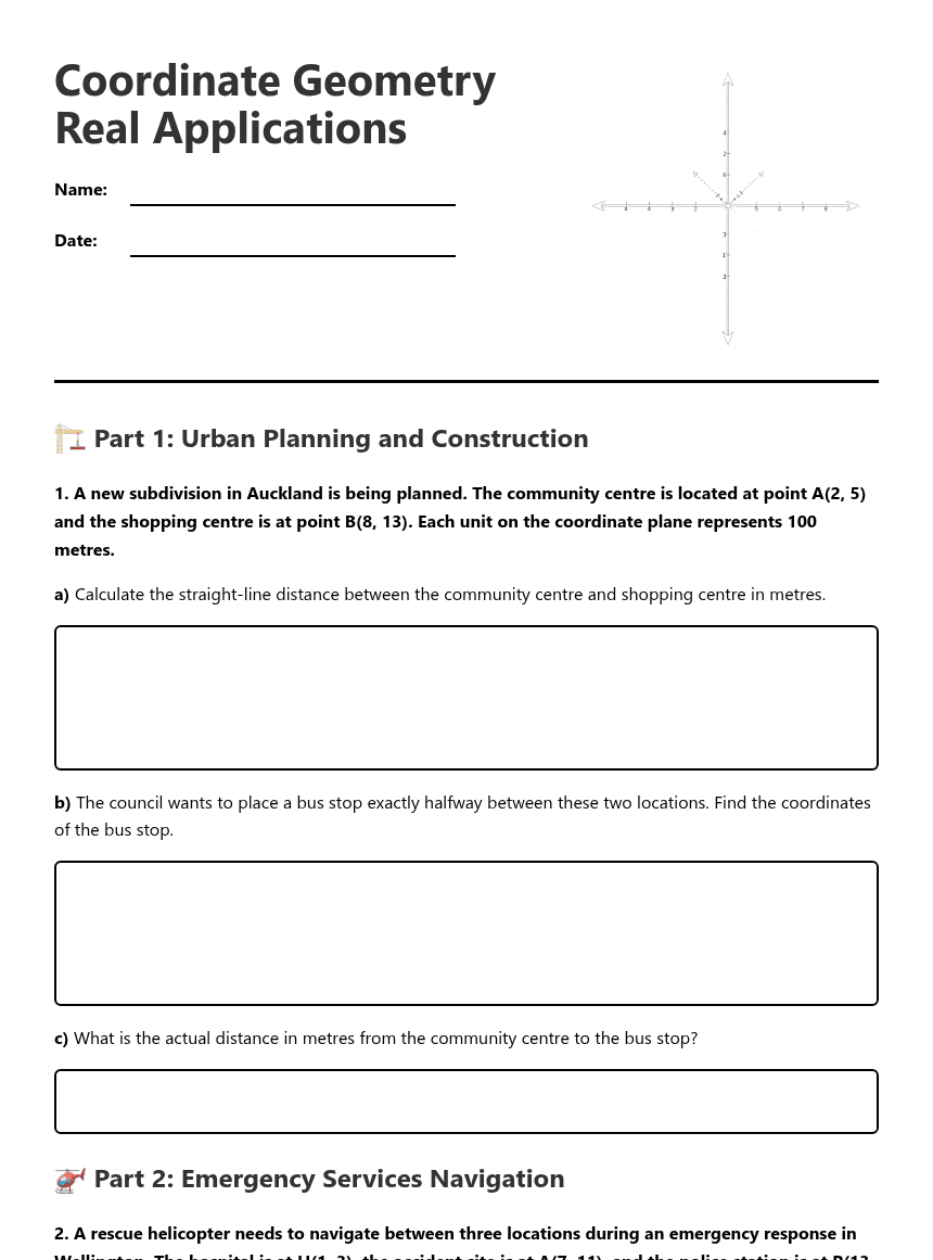 Coordinate Geometry Real Applications worksheet preview