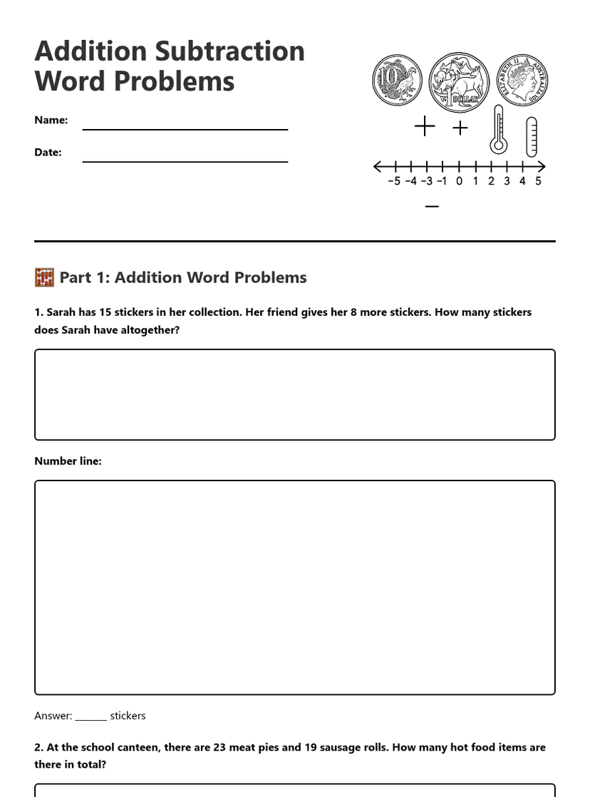 Addition Subtraction Word Problems