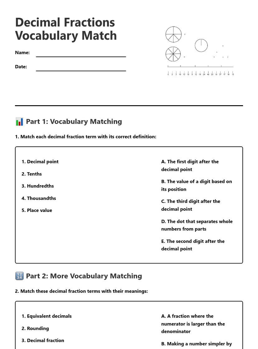 Decimal Fractions Vocabulary Match