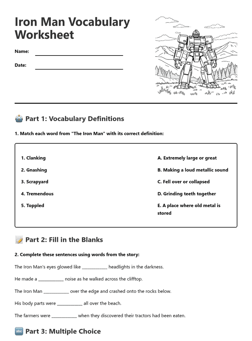 Iron Man Vocabulary Worksheet