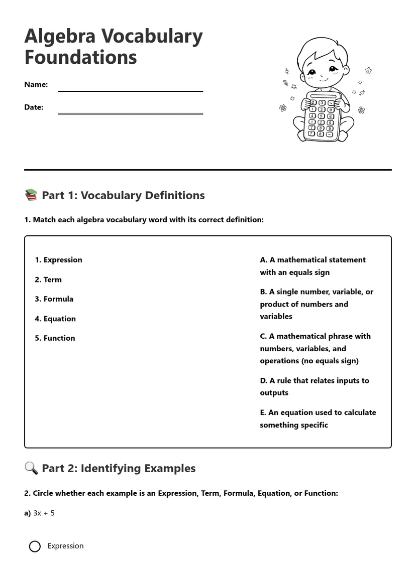 Algebra Vocabulary Foundations