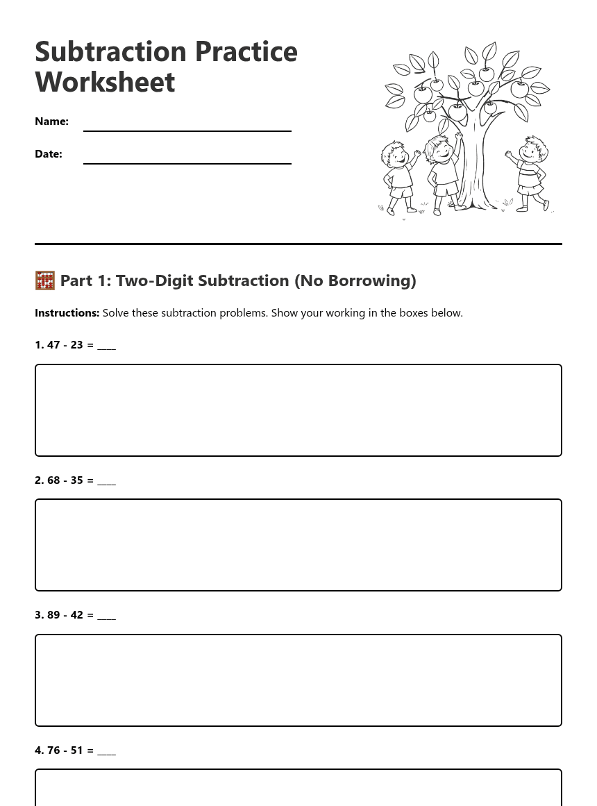 Subtraction Practice Worksheet worksheet preview