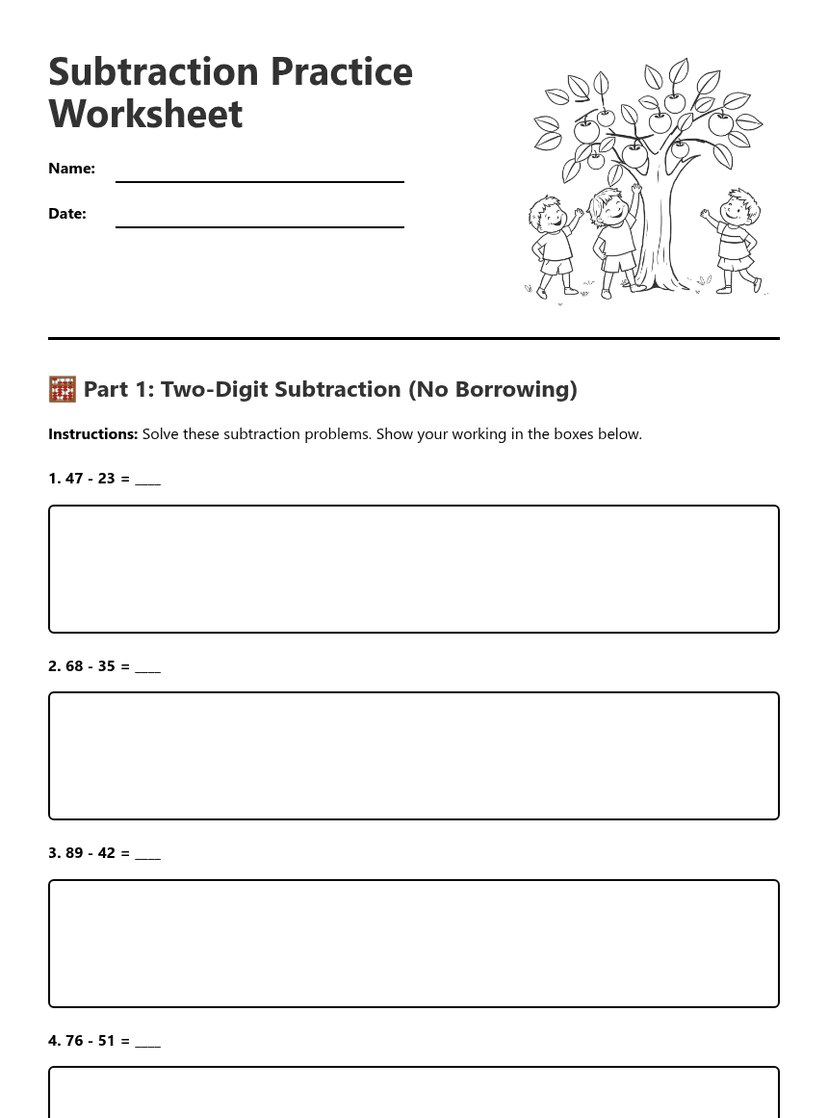 Subtraction Practice Worksheet