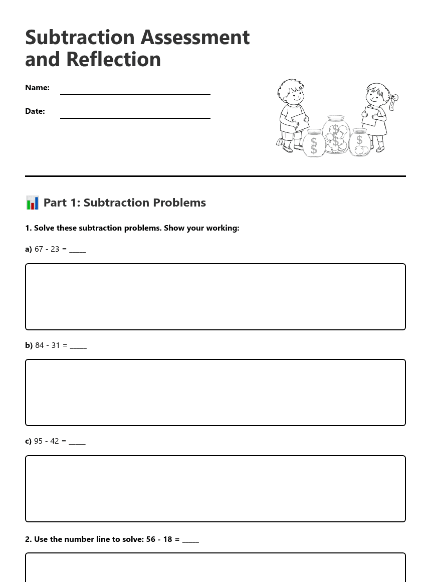 Subtraction Assessment and Reflection worksheet preview