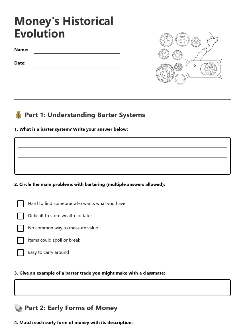 Money's Historical Evolution worksheet preview