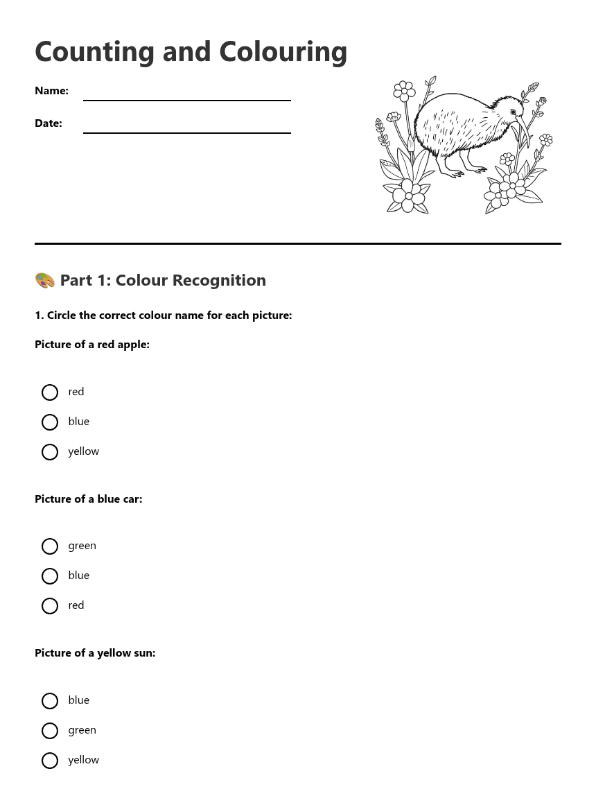 Counting and Colouring worksheet preview