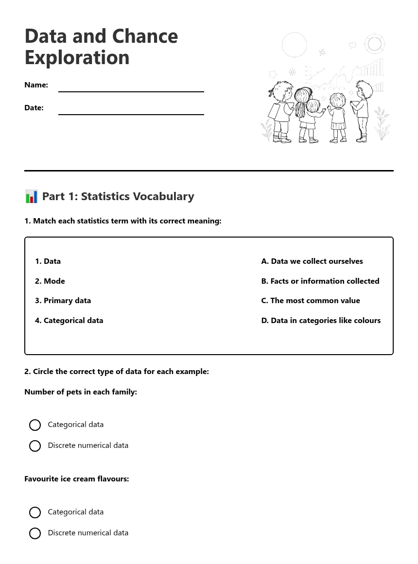 Data and Chance Exploration worksheet preview