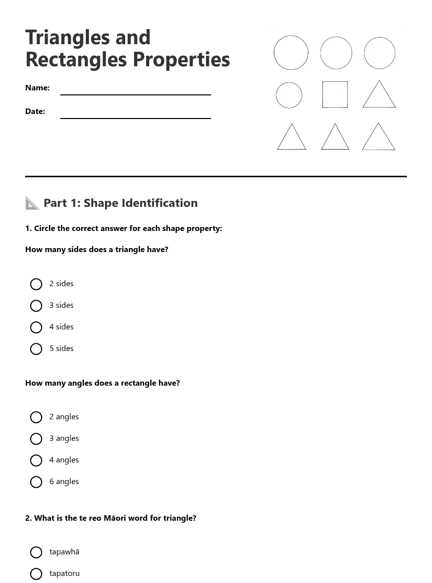 Triangles and Rectangles Properties worksheet preview