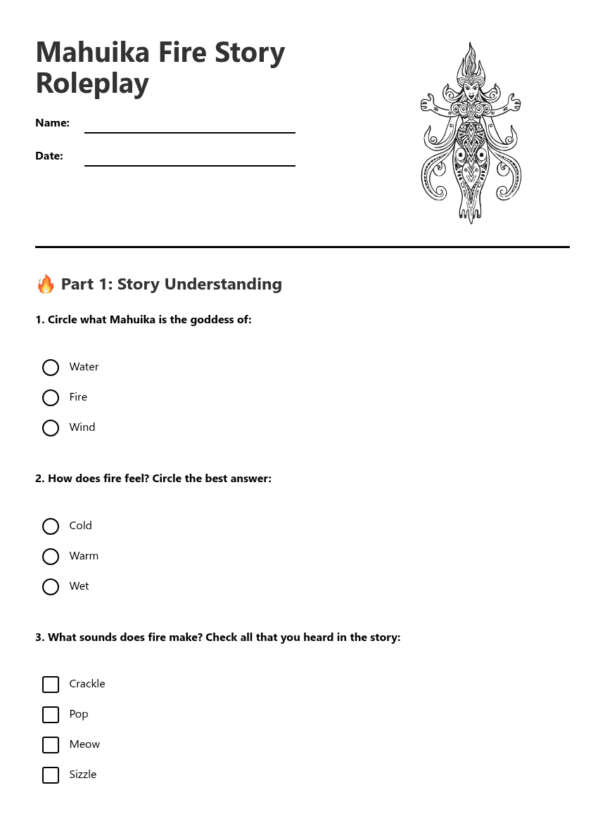 Mahuika Fire Story Roleplay worksheet preview