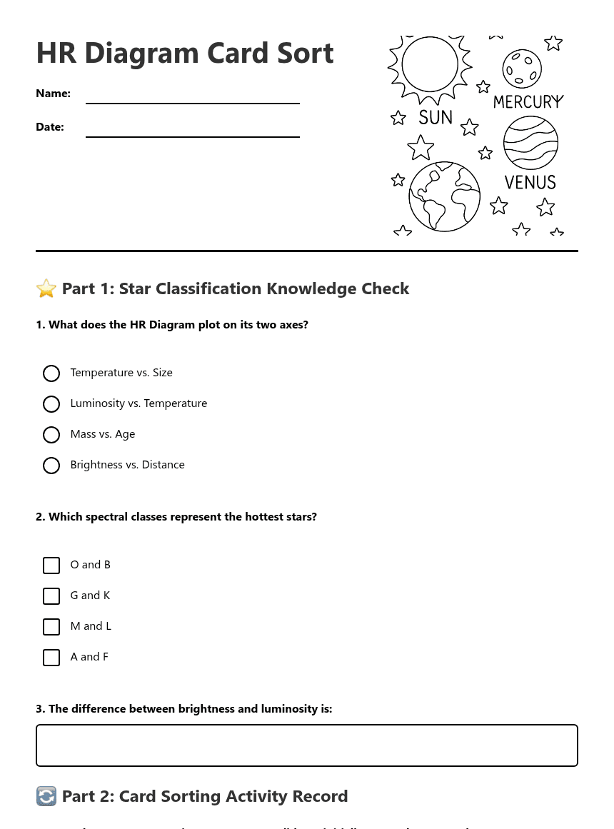 HR Diagram Card Sort worksheet preview
