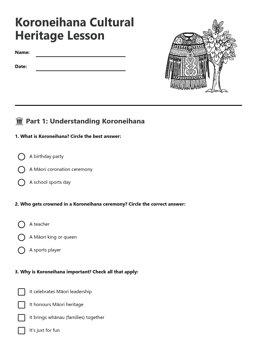 Koroneihana Cultural Heritage Lesson worksheet preview