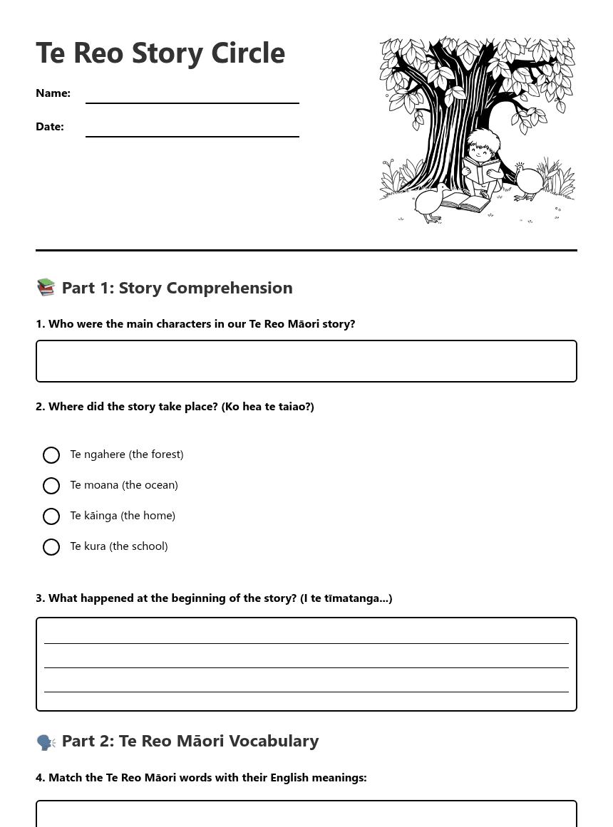 Te Reo Story Circle worksheet preview