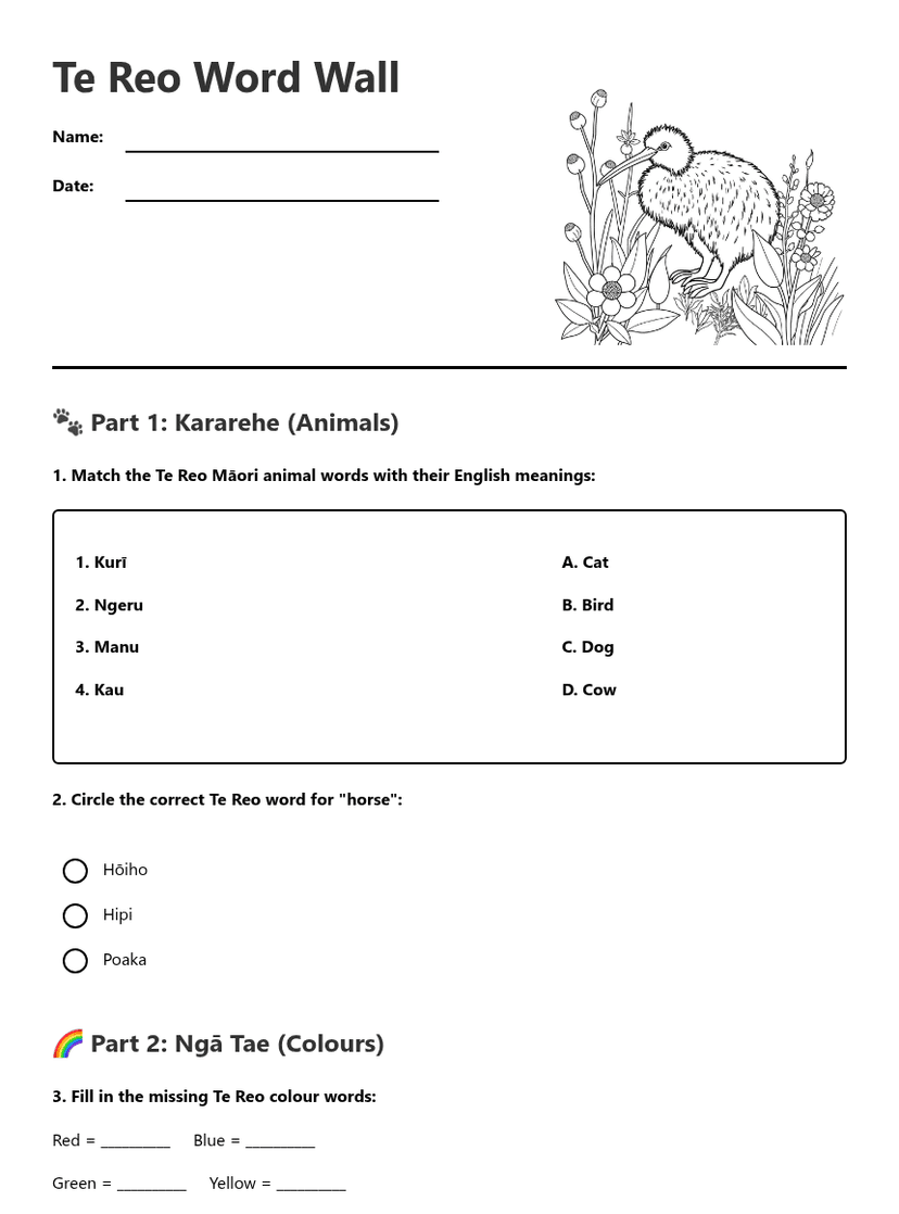 Te Reo Word Wall