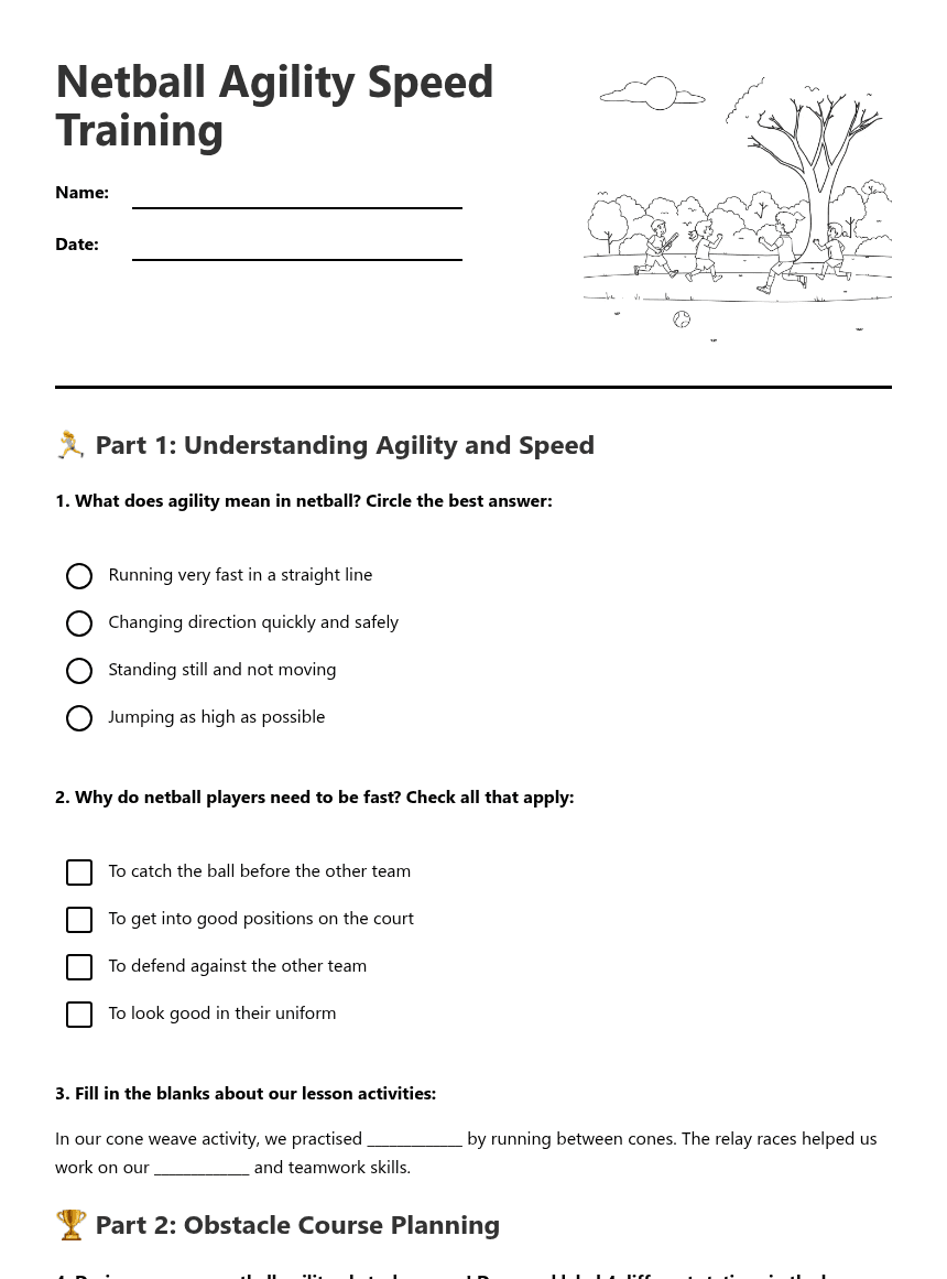 Netball Agility Speed Training worksheet preview