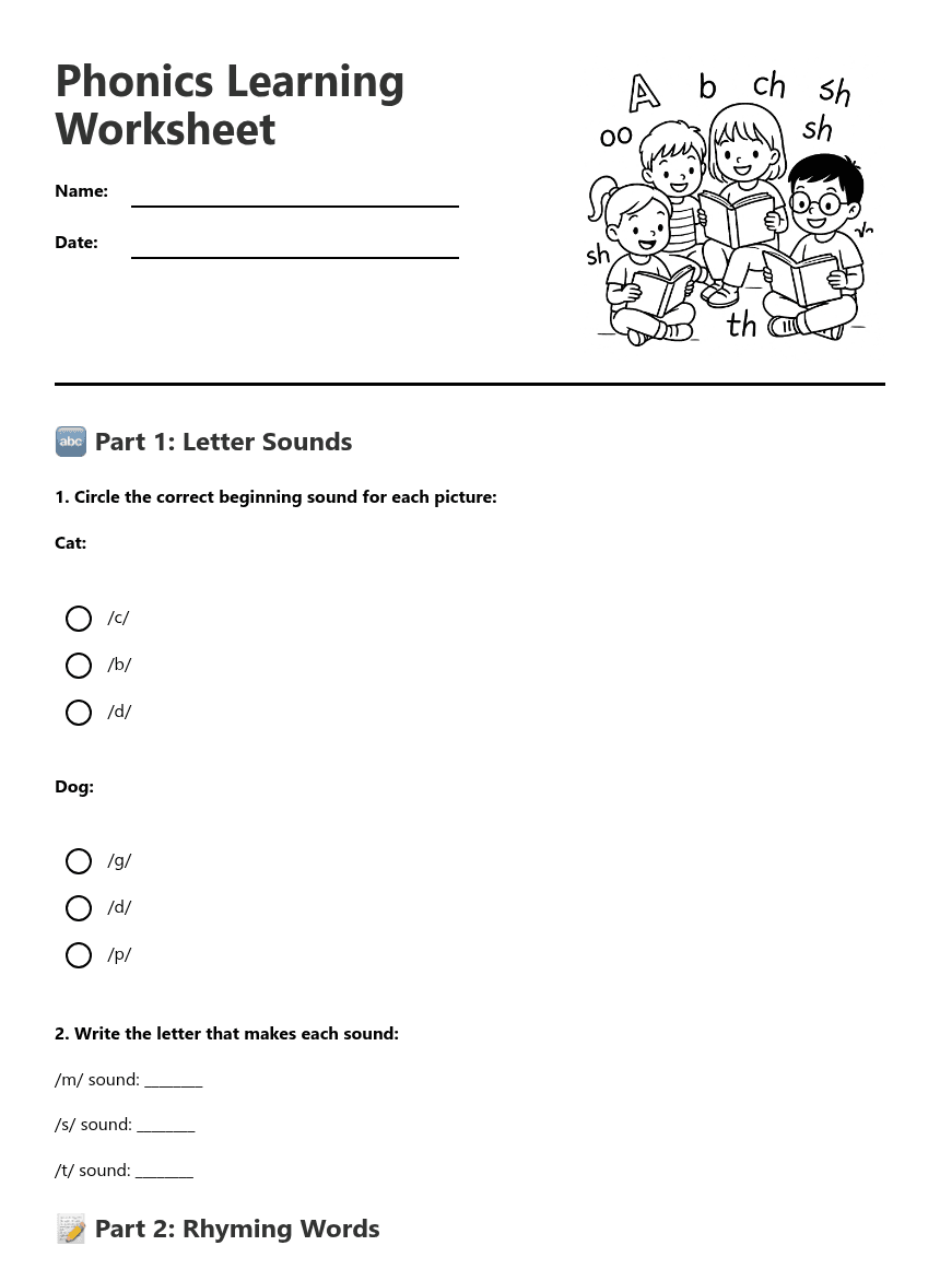 Phonics Learning Worksheet worksheet preview