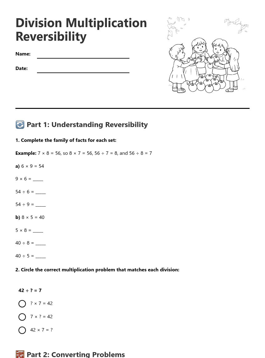 Division Multiplication Reversibility worksheet preview
